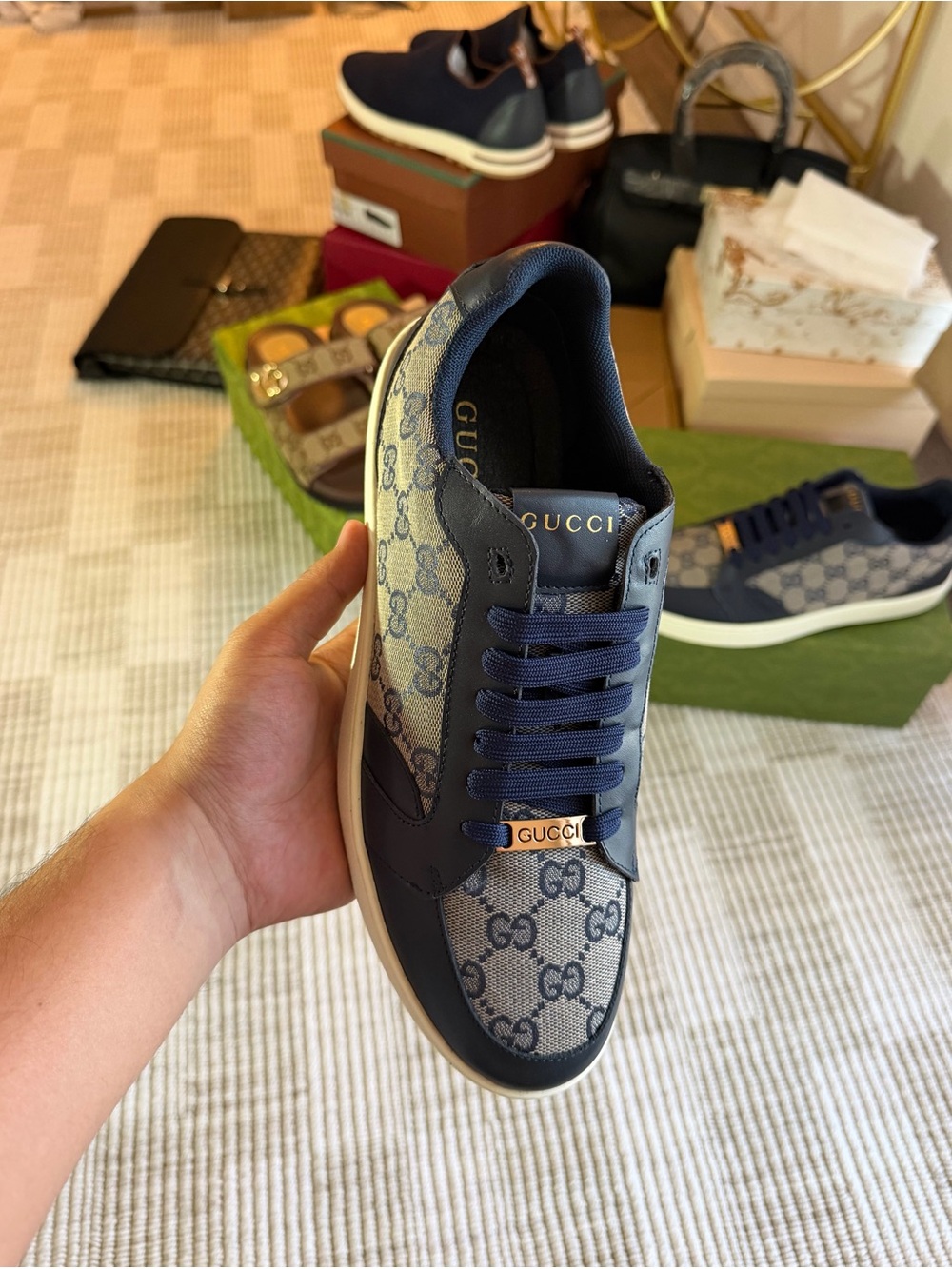 Gucci Men's Navy and Gray GG Canvas Low-Top Sneaker